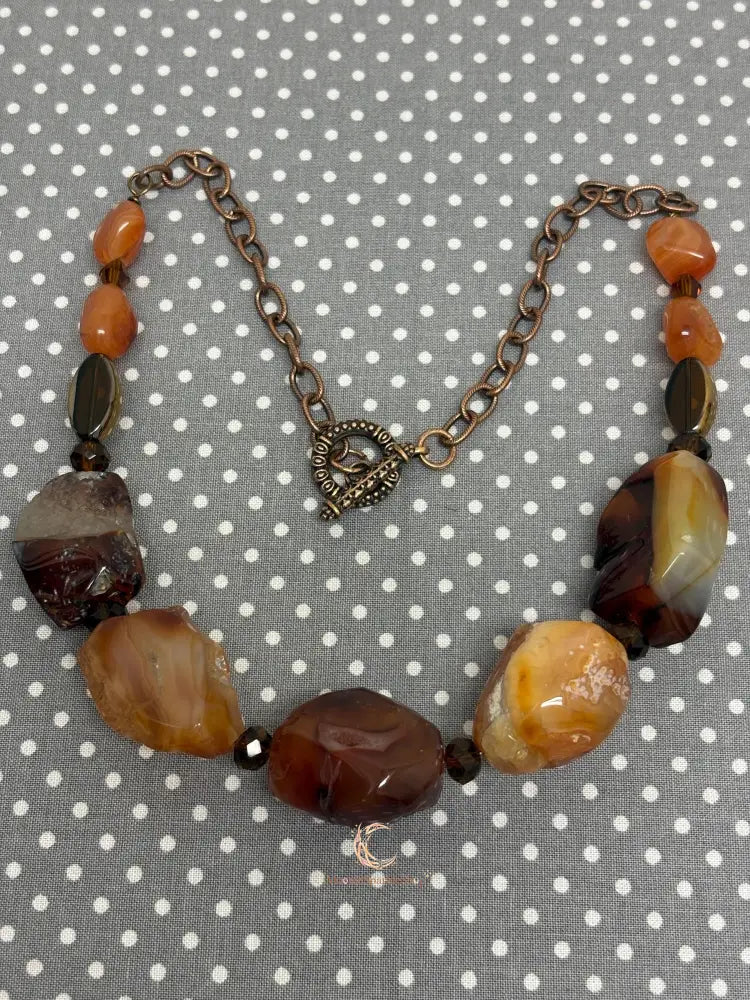 Raw Carnelian Necklace – Chunky Gemstone Antiqued Copper Statement Jewelry