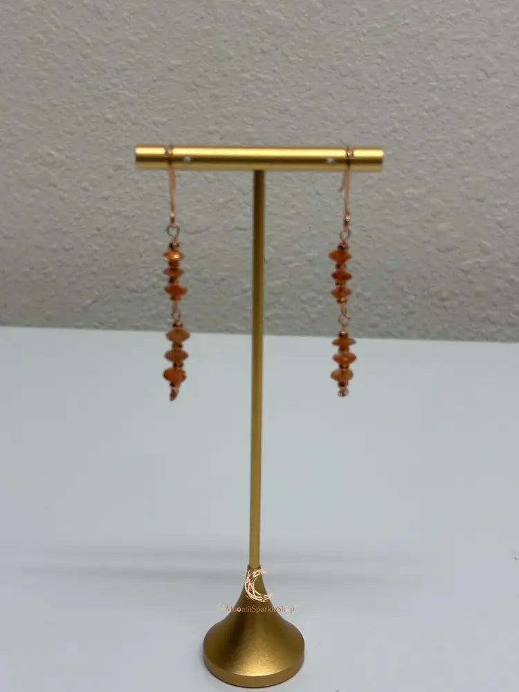 Sunstone Copper Drop Earrings – Handmade Healing Crystal Gemstone Jewelry