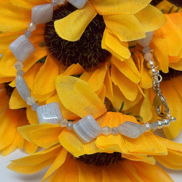 Blue Lace Agate Bracelet – Druzy Moon Charm Gemstone Crystal Jewelry