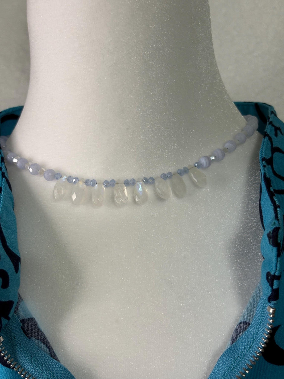 Moonstone Blue Lace Agate Necklace – Sterling Silver Teardrop Gemstone Jewelry