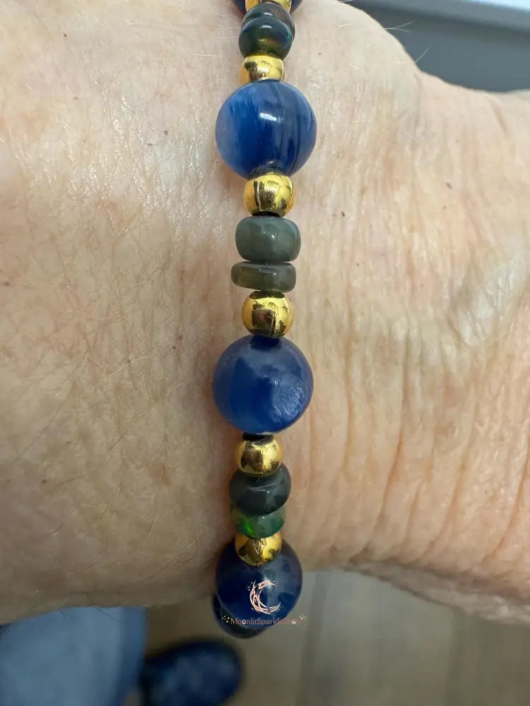 Kyanite Black Opal Bracelet - Ethiopian Opal with Gold Accents
