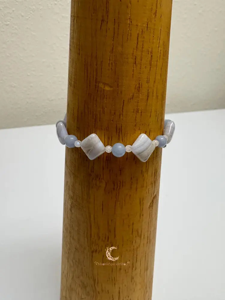 Blue Lace Agate, & Moonstone Peace Bracelet - MoonlitSparkleShop