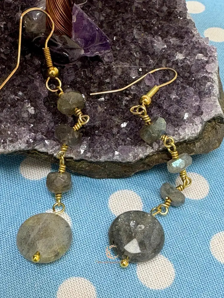 Labradorite Drop Earrings – Gold Plated French Wire Gemstone Jewelry for Women
