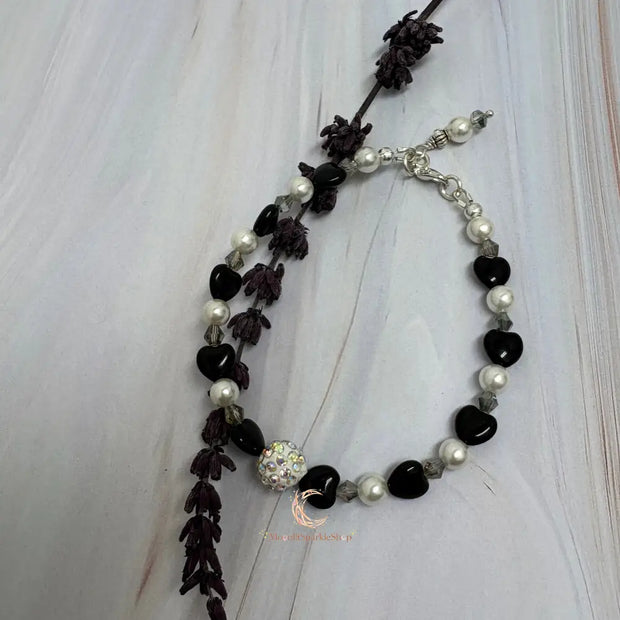 Black Onyx, Pearl & Crystal Bracelet - 7.75 Inch