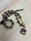 Gray Agate Amethyst Necklace – Dichroic Glass Pendant & Gold Plated Gemstone Jewelry
