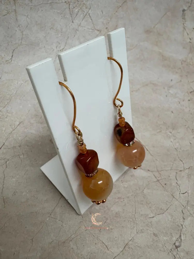 Carnelian and Agate Drop Earrings – Handcrafted Copper Boho Gemstone Jewelry