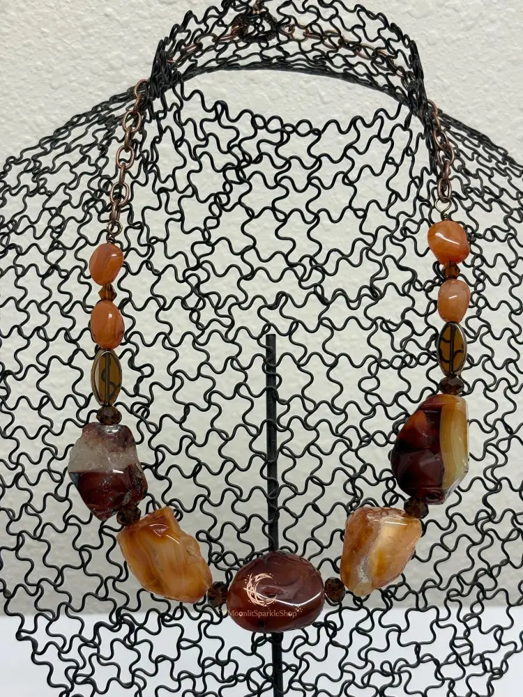 Raw Carnelian Necklace – Chunky Gemstone Antiqued Copper Statement Jewelry