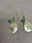 Mother of Pearl Drop Earrings - Aquamarine Moonstone Sterling Silver