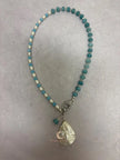 Aquamarine Pearl Pendant Necklace - Sterling Silver with Moonstone Accent