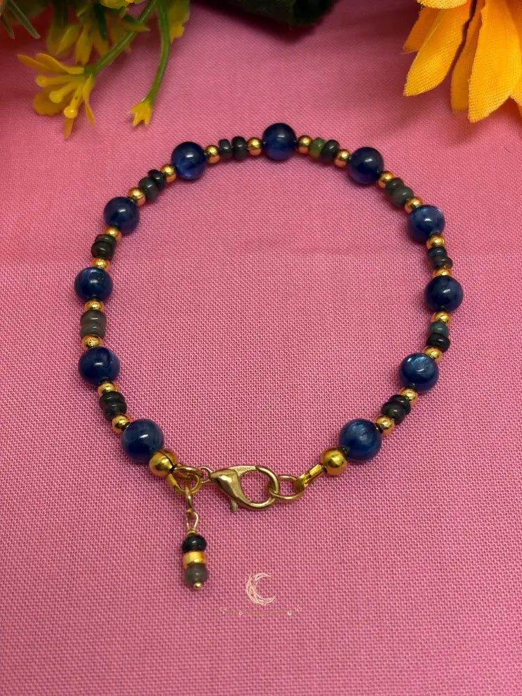Kyanite Black Opal Bracelet - Ethiopian Opal with Gold Accents