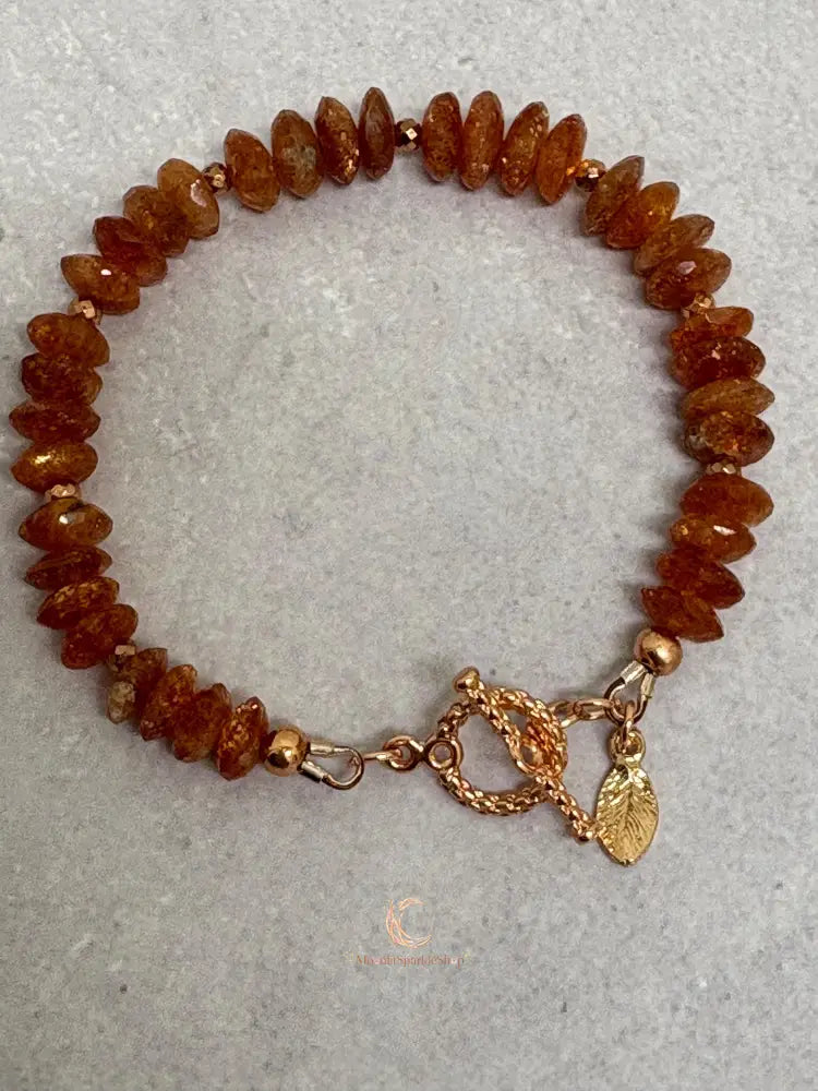 Sunstone Bracelet – Red Orange Gemstone Copper Healing Crystal Jewelry