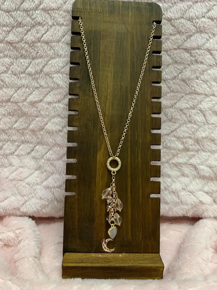 Rose Quartz Heart Pendant Necklace – Pink Crystal Waterfall 16