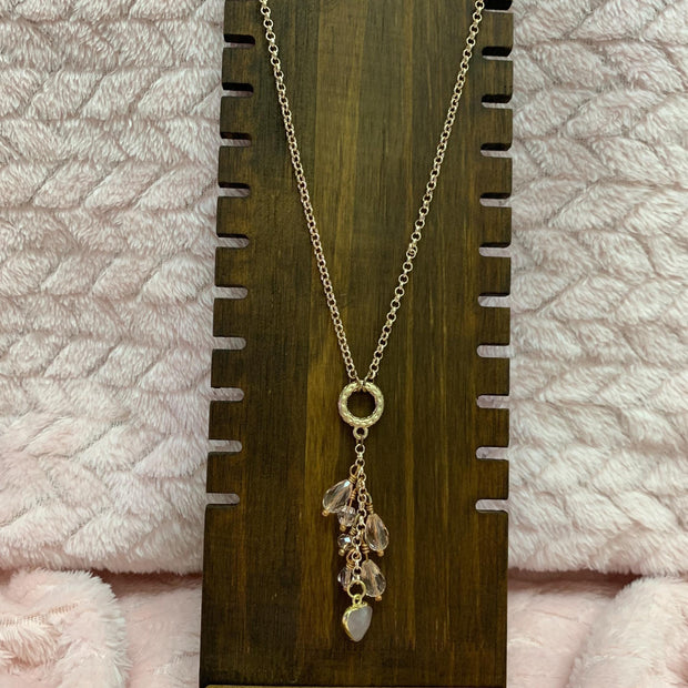 Rose Quartz Heart Pendant Necklace – Pink Crystal Waterfall 16" Chain