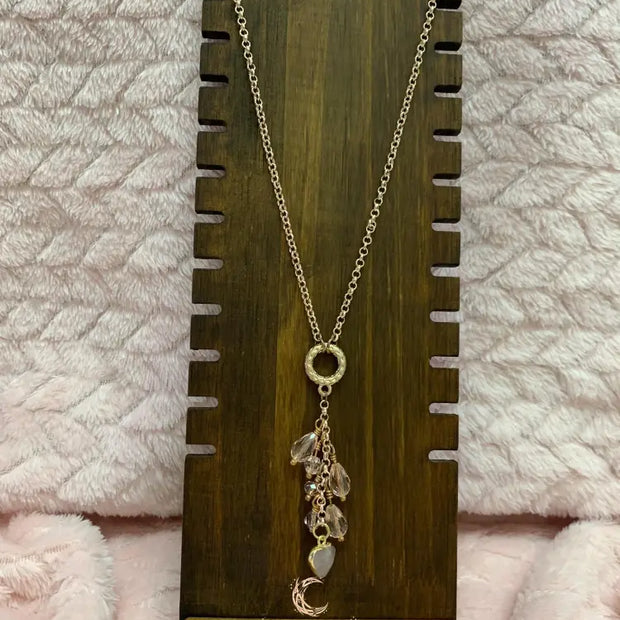 Rose Quartz Heart Pendant Necklace – Pink Crystal Waterfall 16" Chain