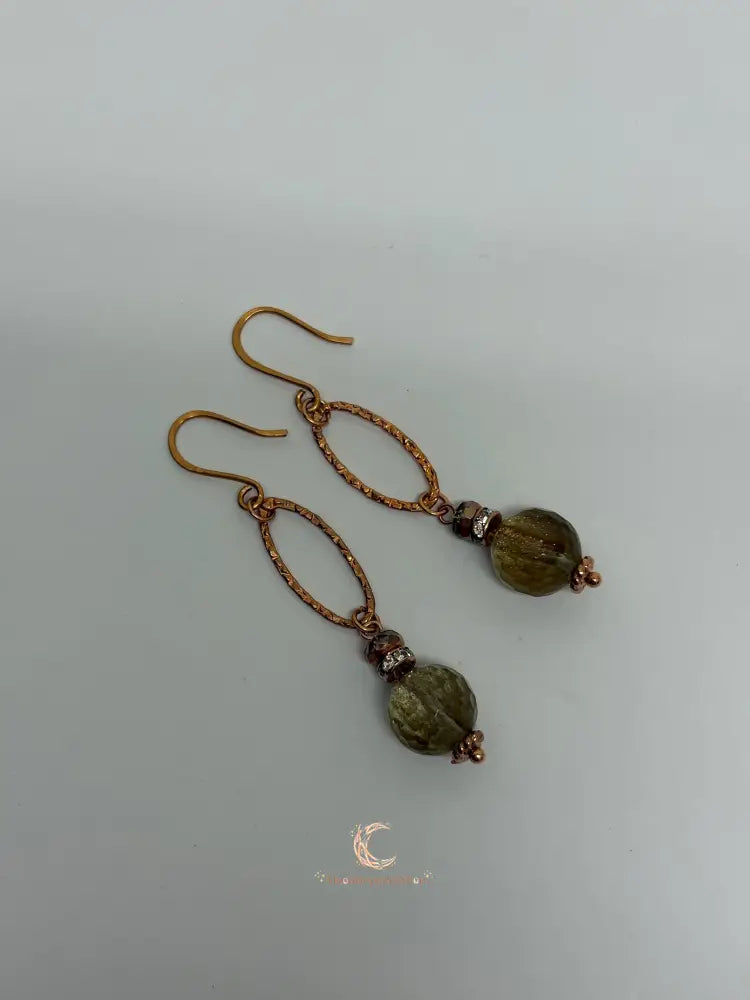 Rutilated Quartz Drop Earrings - Copper Gemstone Statement Jewelry
