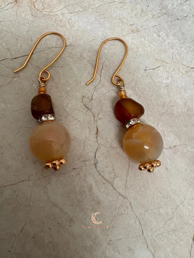Carnelian and Agate Drop Earrings – Handcrafted Copper Boho Gemstone Jewelry