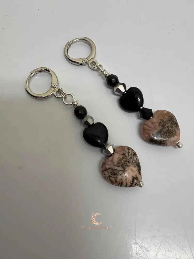 Rhodonite Heart Drop Earrings – Silver Lever Back Gemstone Jewelry