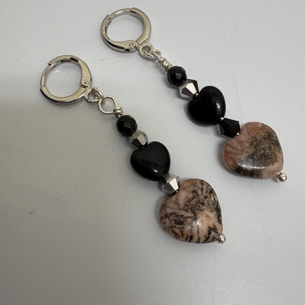 Rhodonite Heart Drop Earrings – Silver Lever Back Gemstone Jewelry