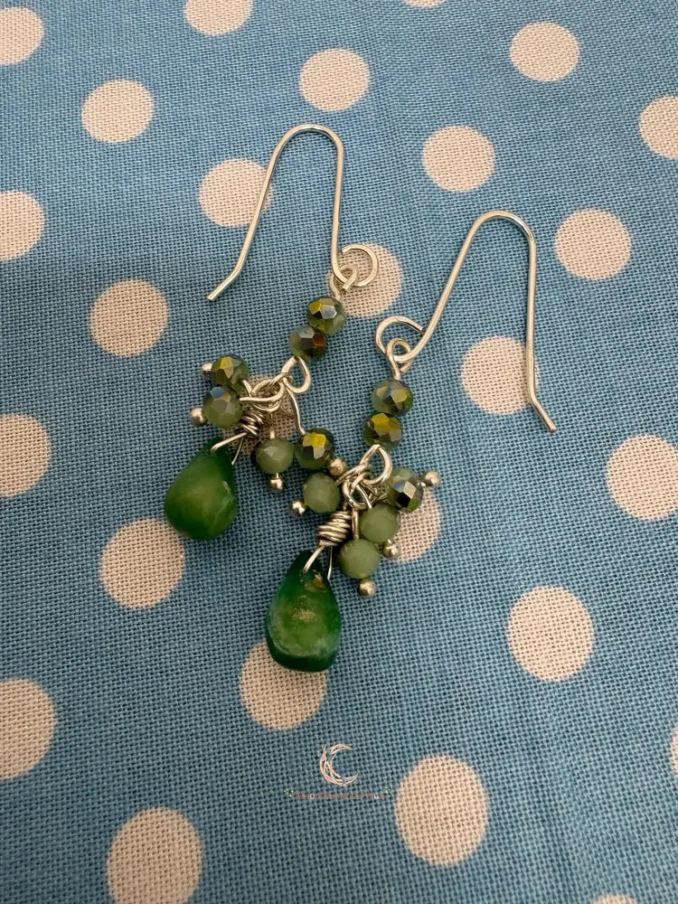 Peruvian Opal Earrings – Blue Green Gemstone Drop Dangle with Silver & Czech Crystal