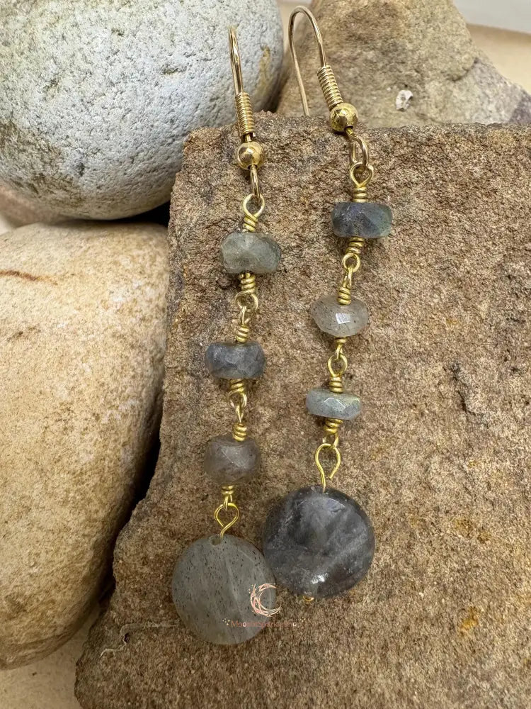 Labradorite Drop Earrings – Gold Plated French Wire Gemstone Jewelry for Women