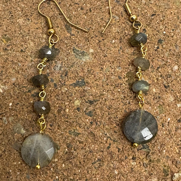 Labradorite Drop Earrings – Gold Plated French Wire Gemstone Jewelry for Women