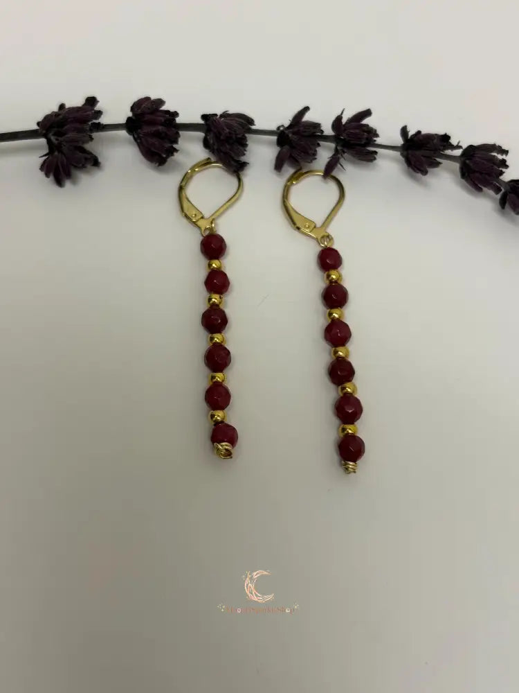 Red Andalusite Earrings – Gold Plated Gemstone Drop Dangle Earrings for Women