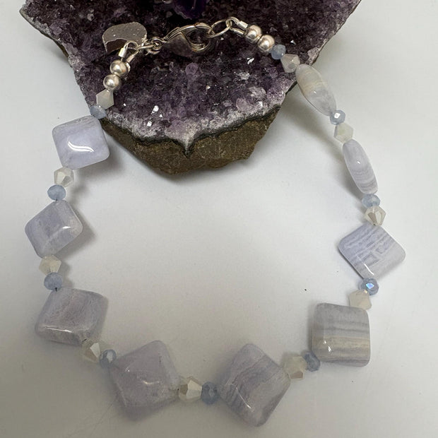 Blue Lace Agate Bracelet – Druzy Moon Charm Gemstone Crystal Jewelry