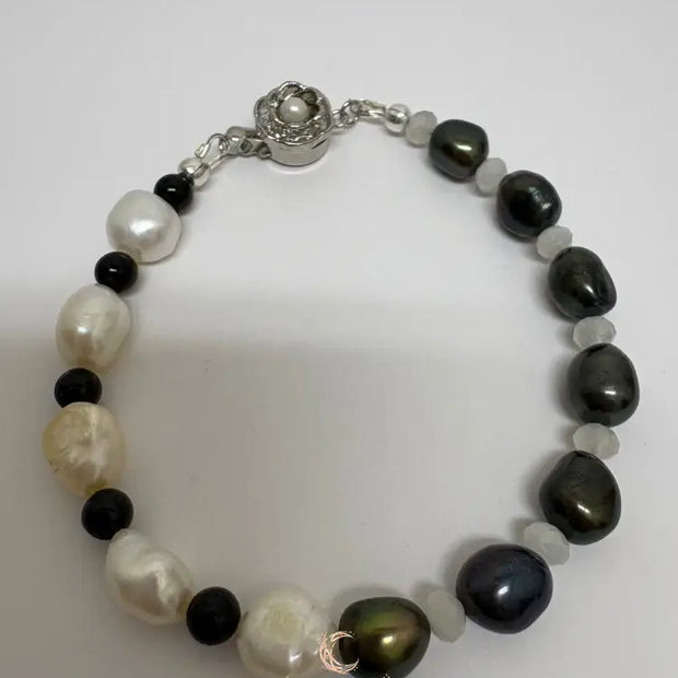 Between Shadow & Light Bracelet – Moonstone, Black Spinel & Pearl | The Knowing Collection