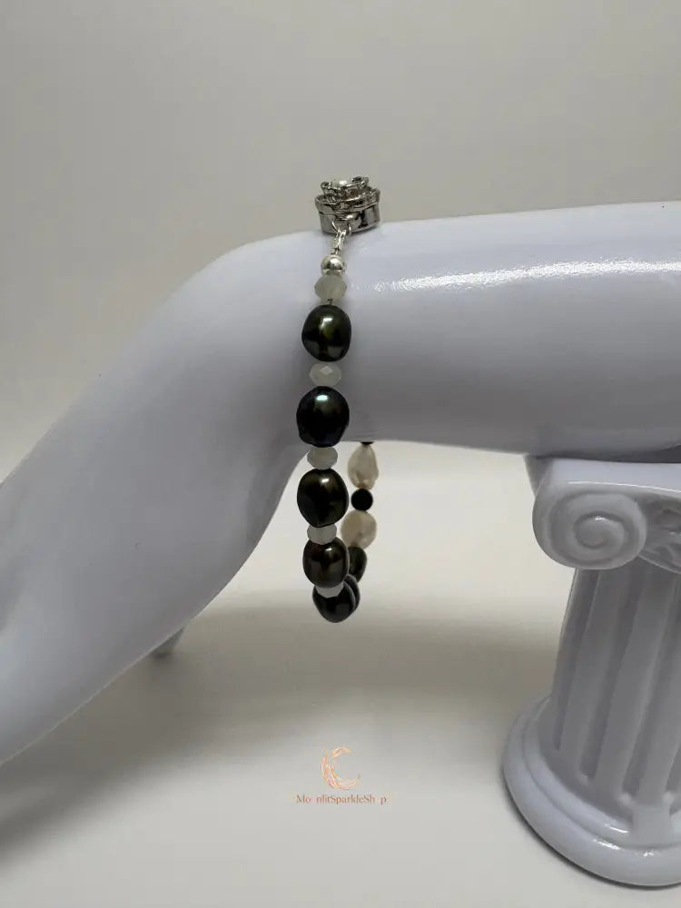 Between Shadow & Light Bracelet – Moonstone, Black Spinel & Pearl | The Knowing Collection