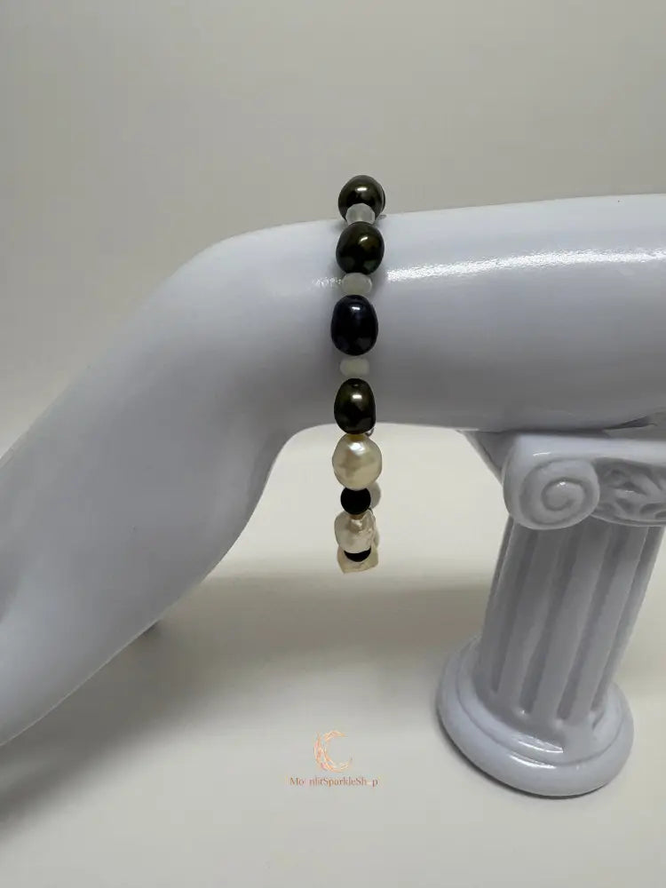 Between Shadow & Light Bracelet – Moonstone, Black Spinel & Pearl | The Knowing Collection
