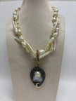 The Heart of Shadow & Light Necklace | Baroque Pearl Statement Necklace | Black Pavé Pendant Jewelry | Handmade Luxury Gift