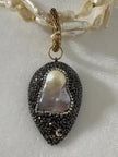 The Heart of Shadow & Light Necklace | Baroque Pearl Statement Necklace | Black Pavé Pendant Jewelry | Handmade Luxury Gift
