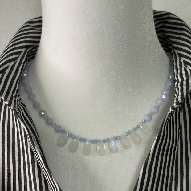Moonstone Blue Lace Agate Necklace – Sterling Silver Teardrop Gemstone Jewelry