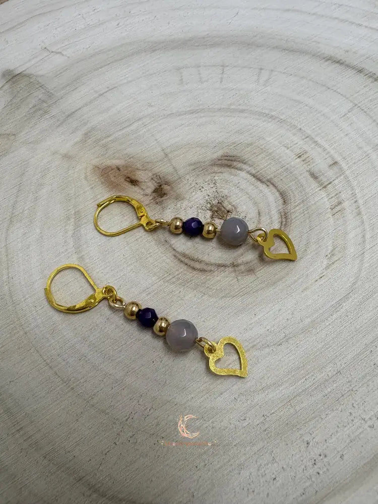 Agate Amethyst Drop Earrings – Gold Plated Gemstone Dangle Jewelry for Women
