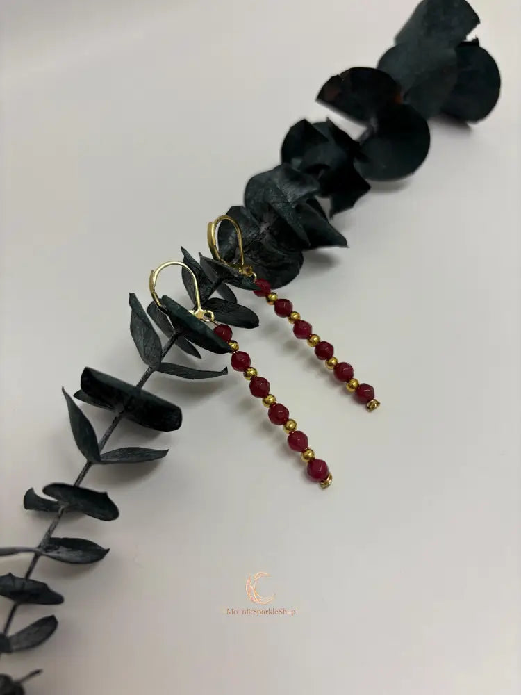 Red Andalusite Earrings – Gold Plated Gemstone Drop Dangle Earrings for Women