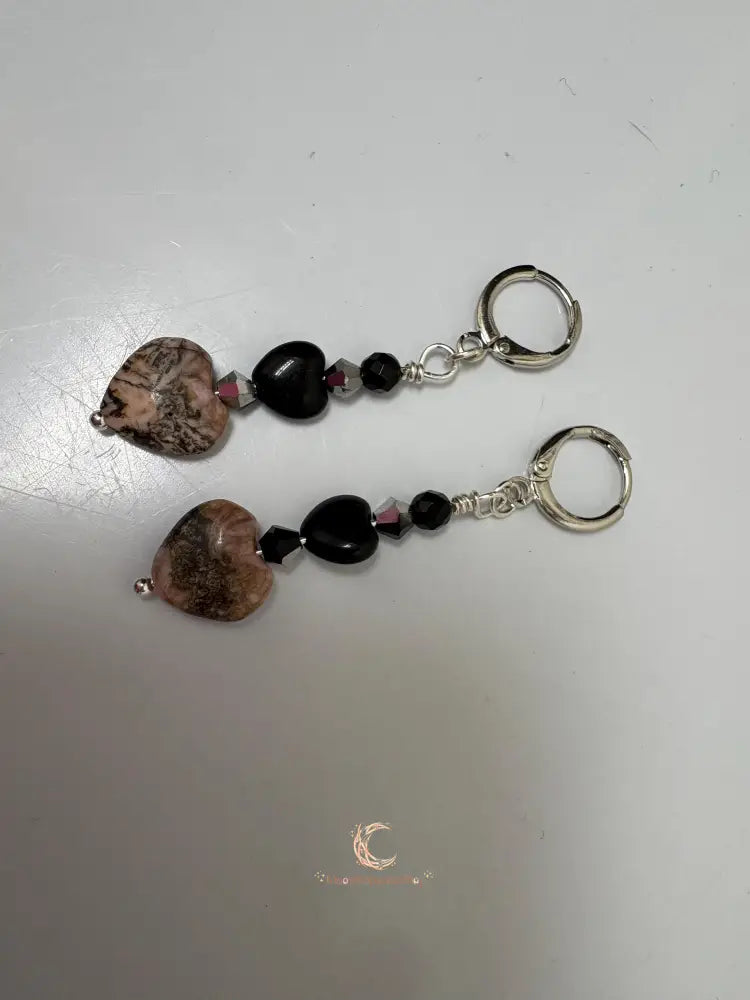 Rhodonite Heart Drop Earrings – Silver Lever Back Gemstone Jewelry