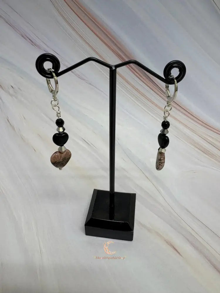 Rhodonite Heart Drop Earrings – Silver Lever Back Gemstone Jewelry