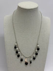 Black Onyx & White Pearl Silver Necklace - 17.75 Inch