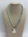 Aquamarine Pearl Pendant Necklace - Sterling Silver with Moonstone Accent