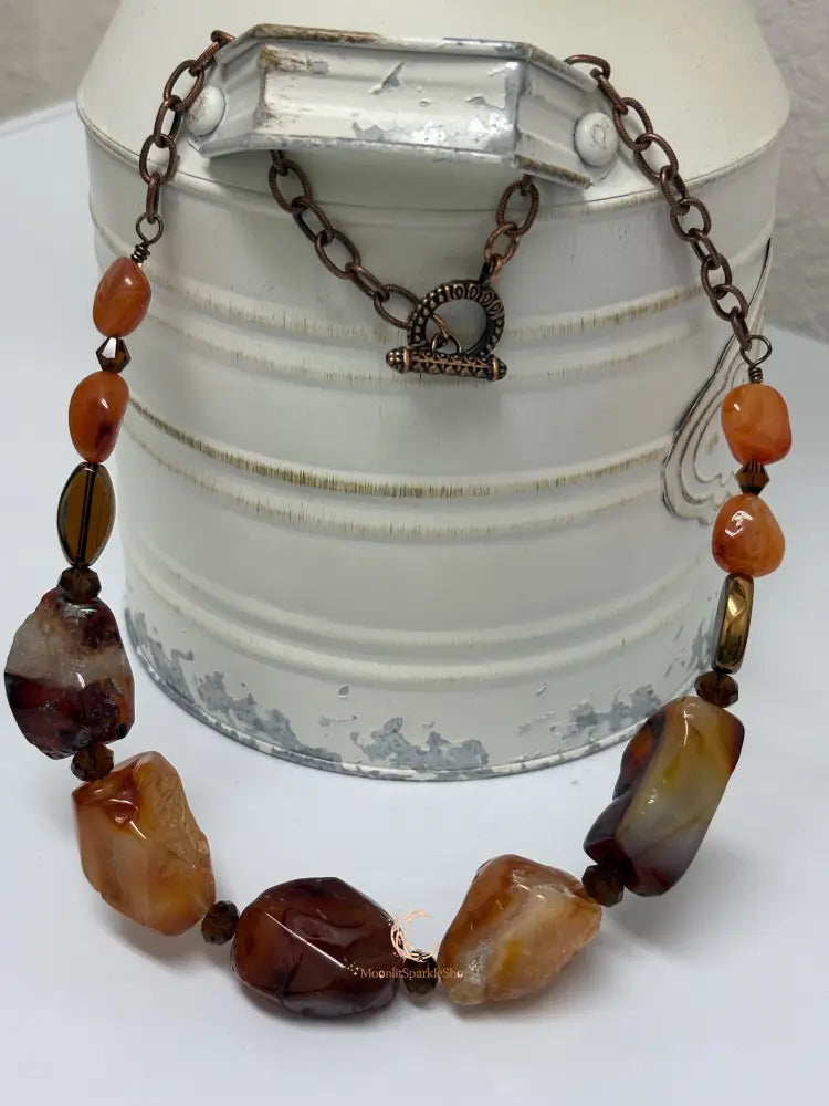 Raw Carnelian Necklace – Chunky Gemstone Antiqued Copper Statement Jewelry