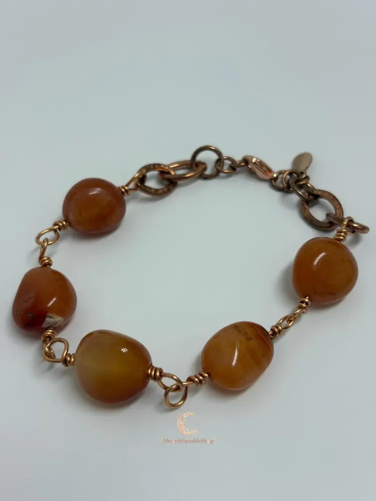 Carnelian & Copper Bracelet – Chunky Gemstone Statement Jewelry