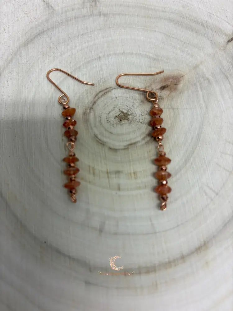 Sunstone Copper Drop Earrings – Handmade Healing Crystal Gemstone Jewelry