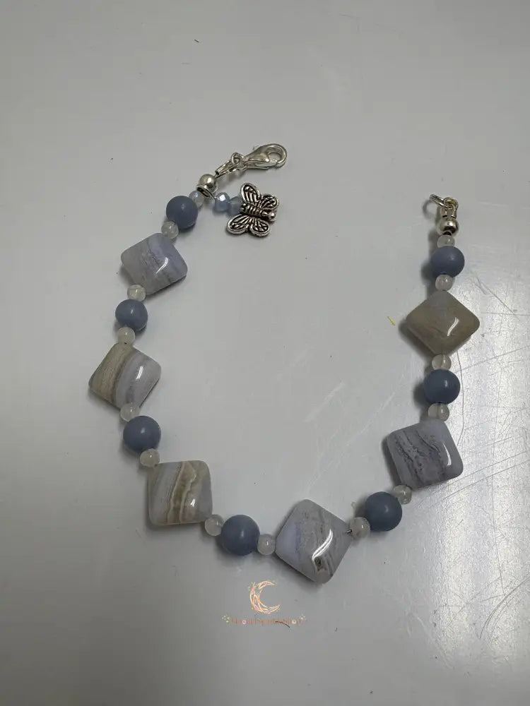 Blue Lace Agate, & Moonstone Peace Bracelet - MoonlitSparkleShop