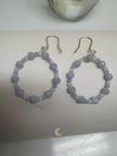 Blue Lace Agate Moonstone Hoop Earrings – Sterling Silver Gemstone Dangle Jewelry
