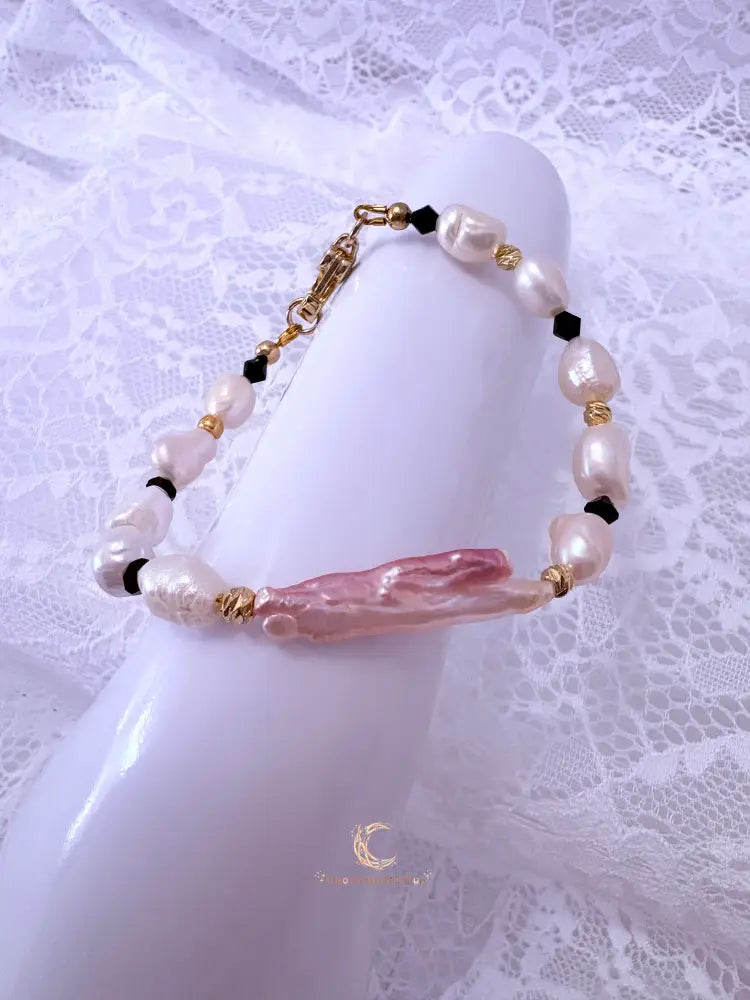Blush Baroque Pearl Bracelet with Gold Accents | Knowing Collection
