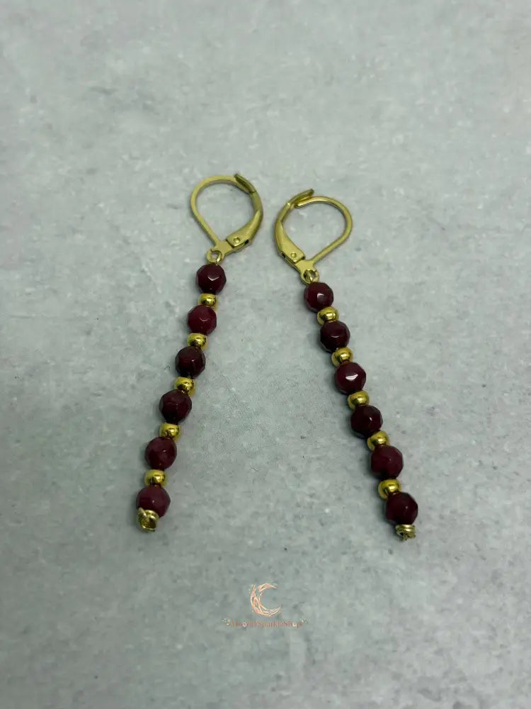 Red Andalusite Earrings – Gold Plated Gemstone Drop Dangle Earrings for Women
