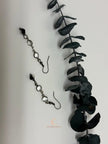 Black Crystal Drop Earrings - Gunmetal Chain Dangle with Rhinestones