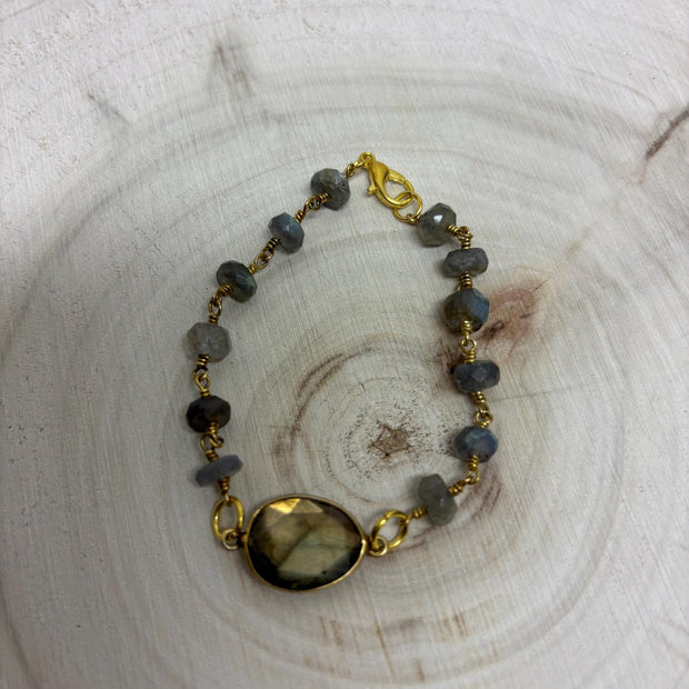 Labradorite Bracelet – Iridescent Gemstone Crystal Jewelry with Gold Plated Clasp