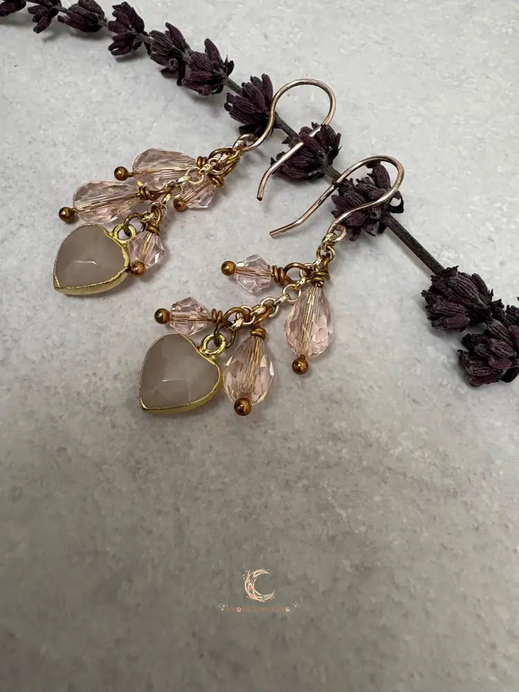 Rose Quartz Dangle Earrings - Pink Crystal Waterfall Drop Rose Gold