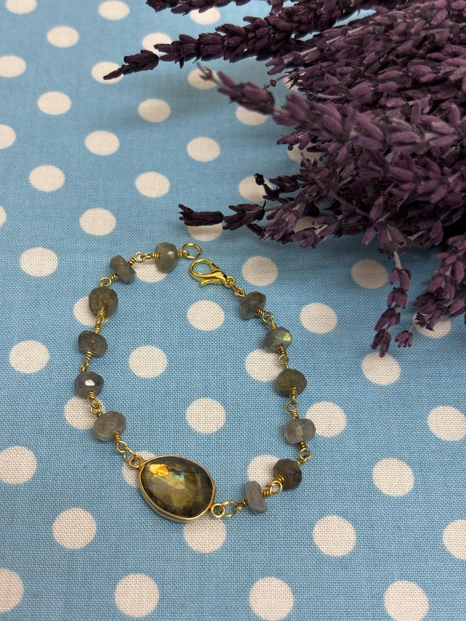 Labradorite Bracelet – Iridescent Gemstone Crystal Jewelry with Gold Plated Clasp